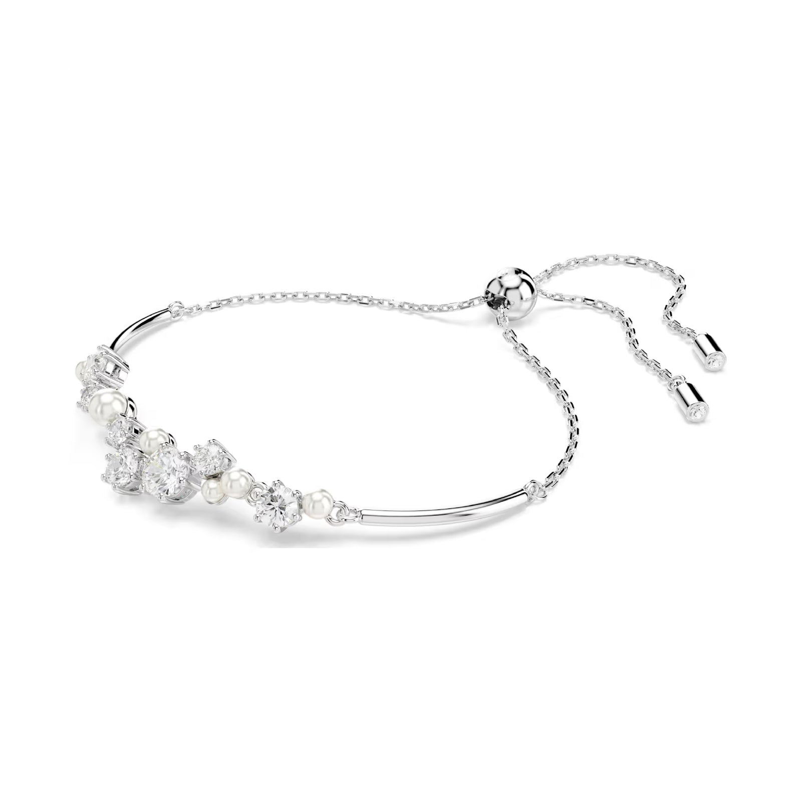 Bracciale tennis donna Swarovski rodiato e cristalli e perle REGOLABILE