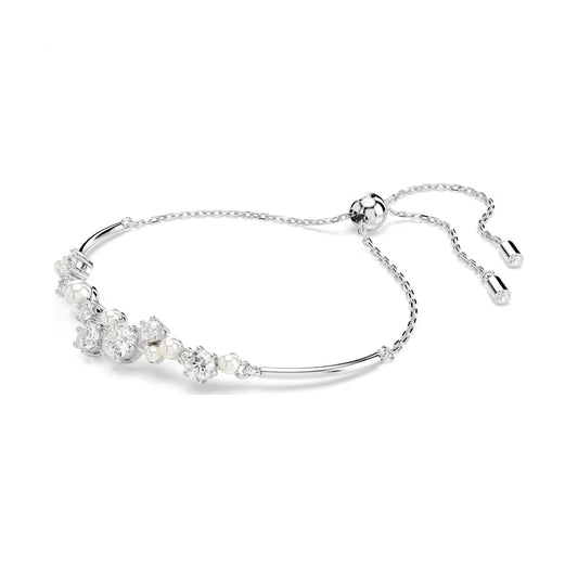 Bracciale tennis donna Swarovski rodiato e cristalli e perle REGOLABILE