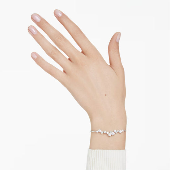 Bracciale tennis donna Swarovski rodiato e cristalli e perle REGOLABILE