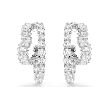Orecchini a cerchio Swarovski rodiato con cristalli a cuore MISURA UNICA
