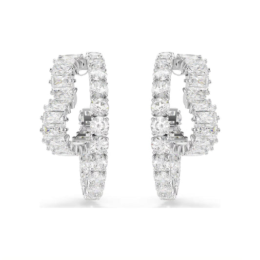 Orecchini a cerchio Swarovski rodiato con cristalli a cuore MISURA UNICA