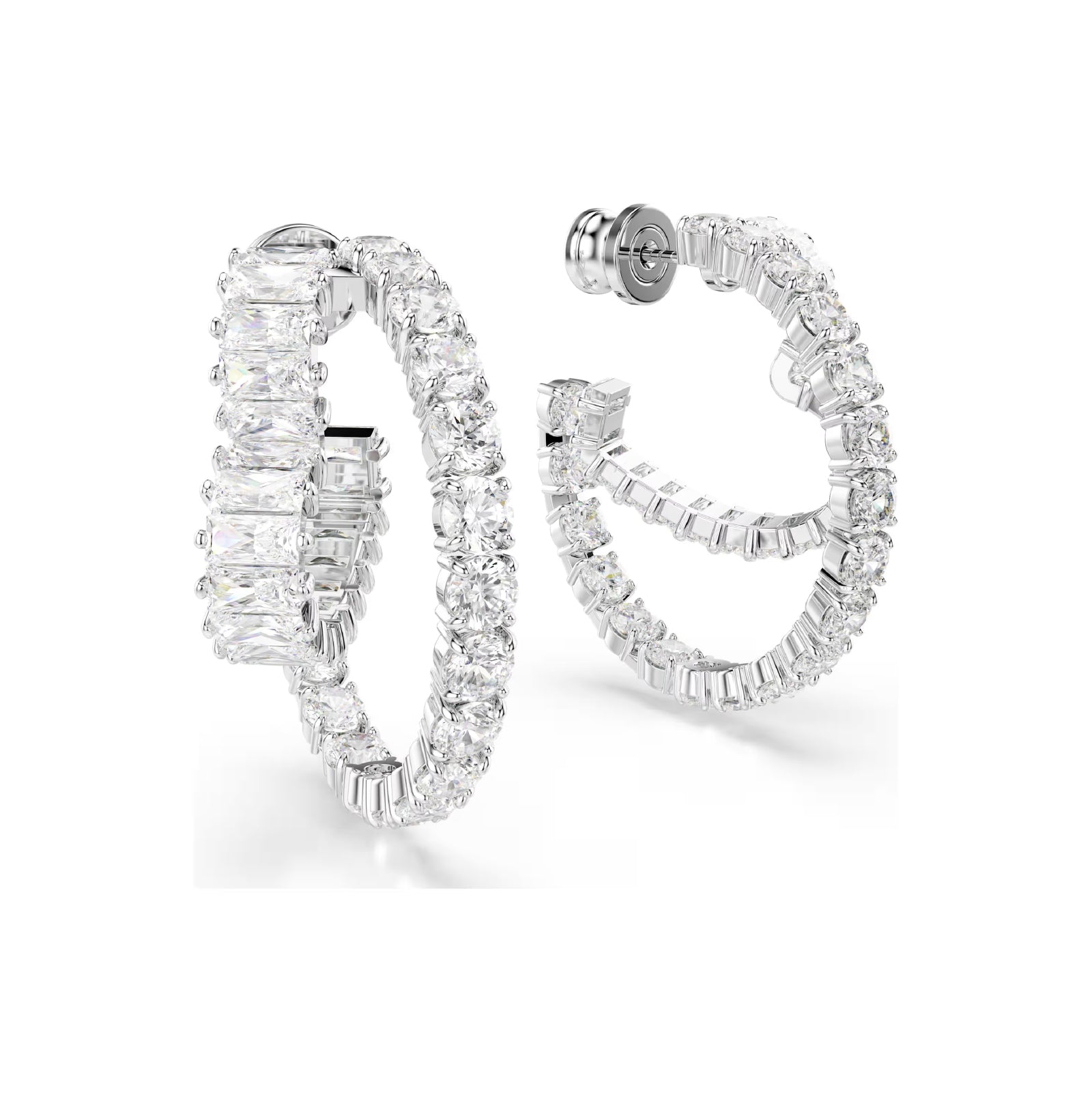 Orecchini a cerchio Swarovski rodiato con cristalli a cuore MISURA UNICA
