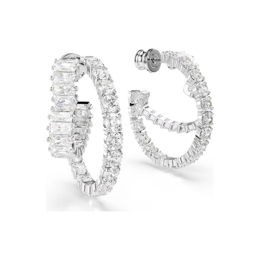 Orecchini a cerchio Swarovski rodiato con cristalli a cuore MISURA UNICA