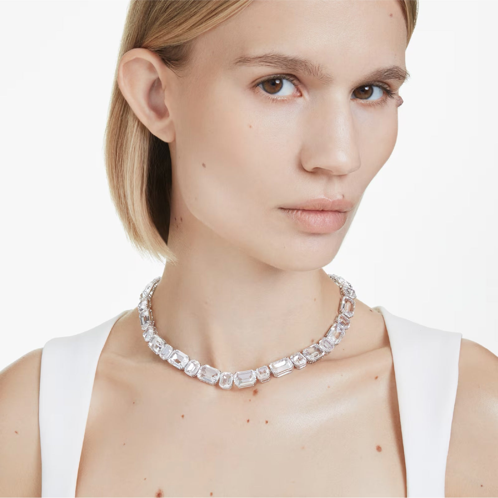 Collana tennis da donna Swarovski rodiato e cristalli bianchi MISURA UNICA