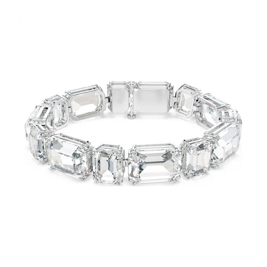 Bracciale tennis donna Swarovski rodiato e cristalli bianchi Regolabile 16-18 cm