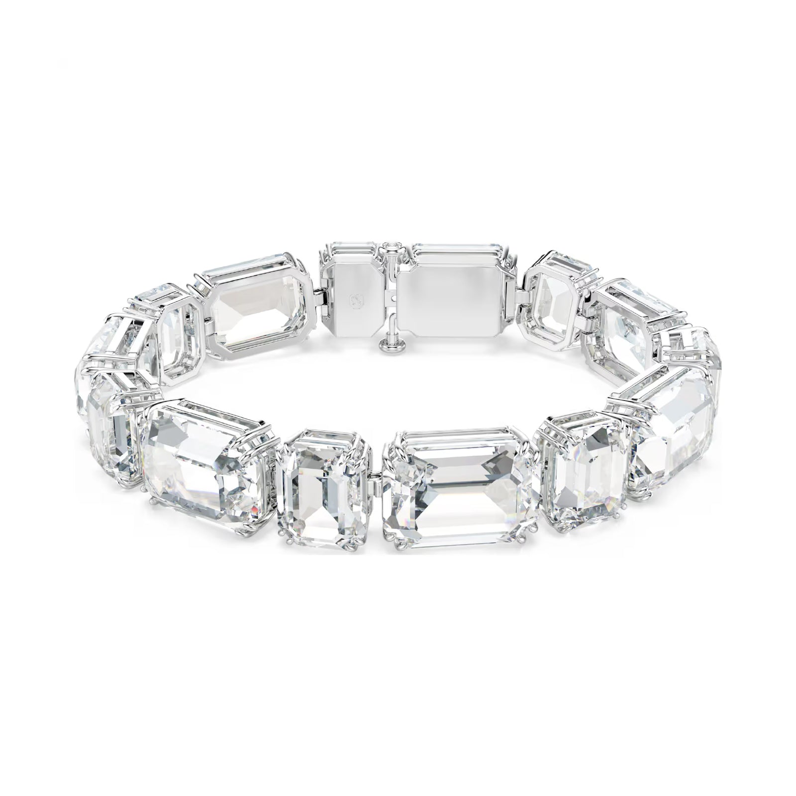Bracciale tennis donna Swarovski rodiato e cristalli bianchi Regolabile 16-18 cm
