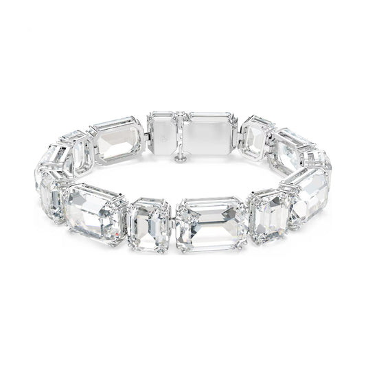 Bracciale tennis donna Swarovski rodiato e cristalli bianchi Regolabile 16-18 cm