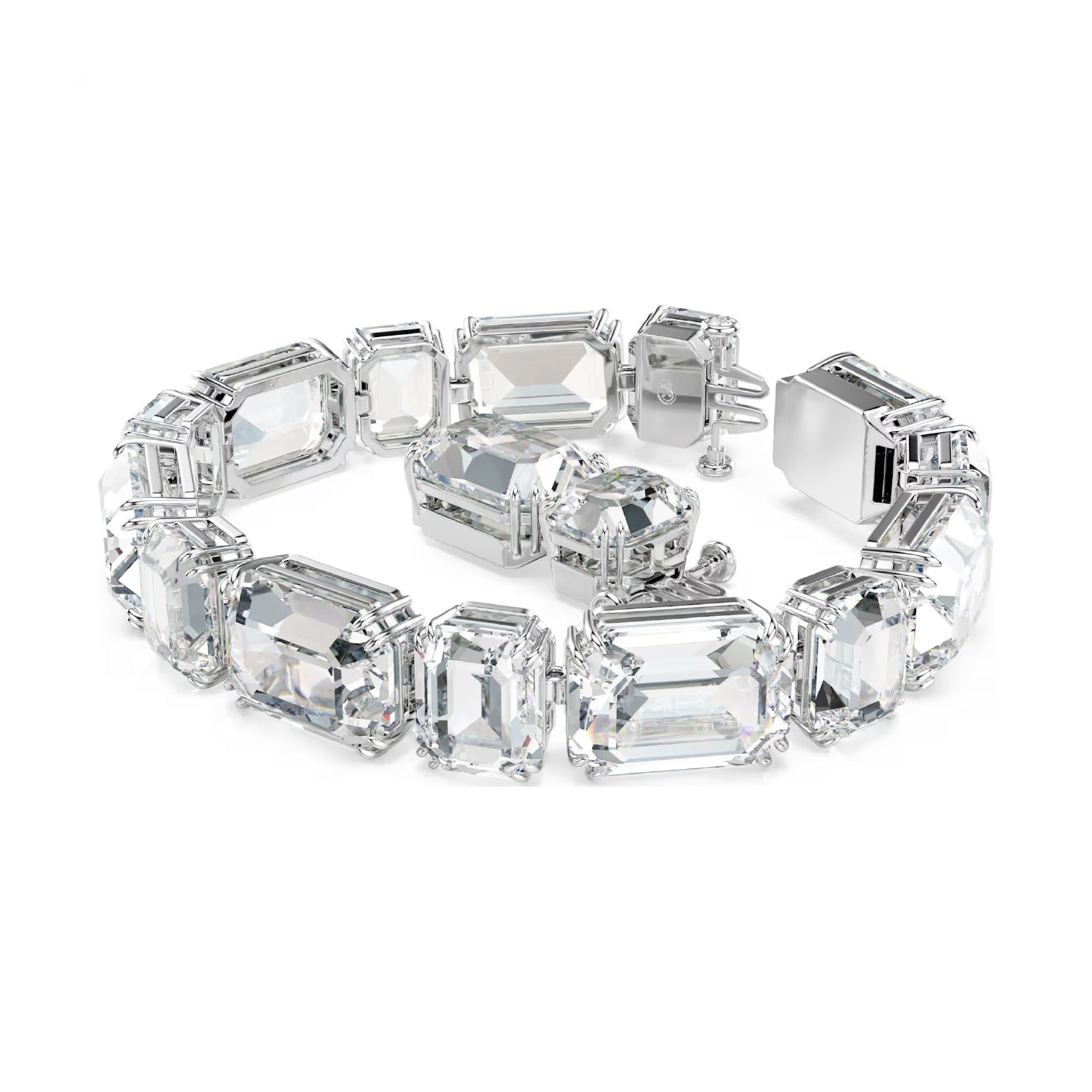 Bracciale tennis donna Swarovski rodiato e cristalli bianchi Regolabile 16-18 cm