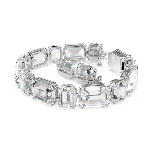 Bracciale tennis donna Swarovski rodiato e cristalli bianchi Regolabile 16-18 cm