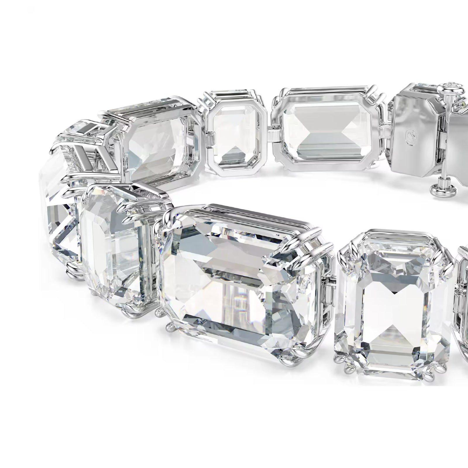 Bracciale tennis donna Swarovski rodiato e cristalli bianchi Regolabile 16-18 cm