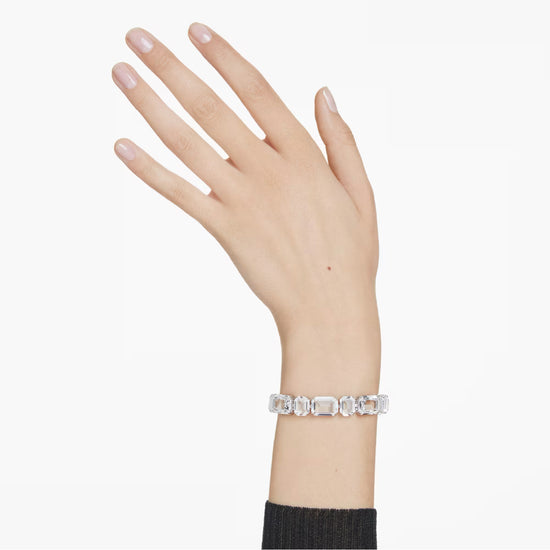 Bracciale tennis donna Swarovski rodiato e cristalli bianchi Regolabile 16-18 cm