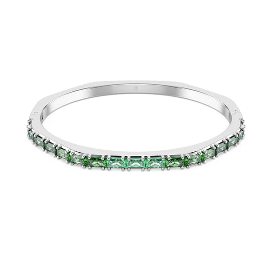 Bracciale rigido donna Swarovski rodiato e cristalli verdi 17 cm