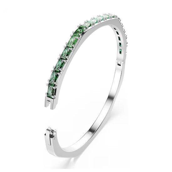 Bracciale rigido donna Swarovski rodiato e cristalli verdi 17 cm
