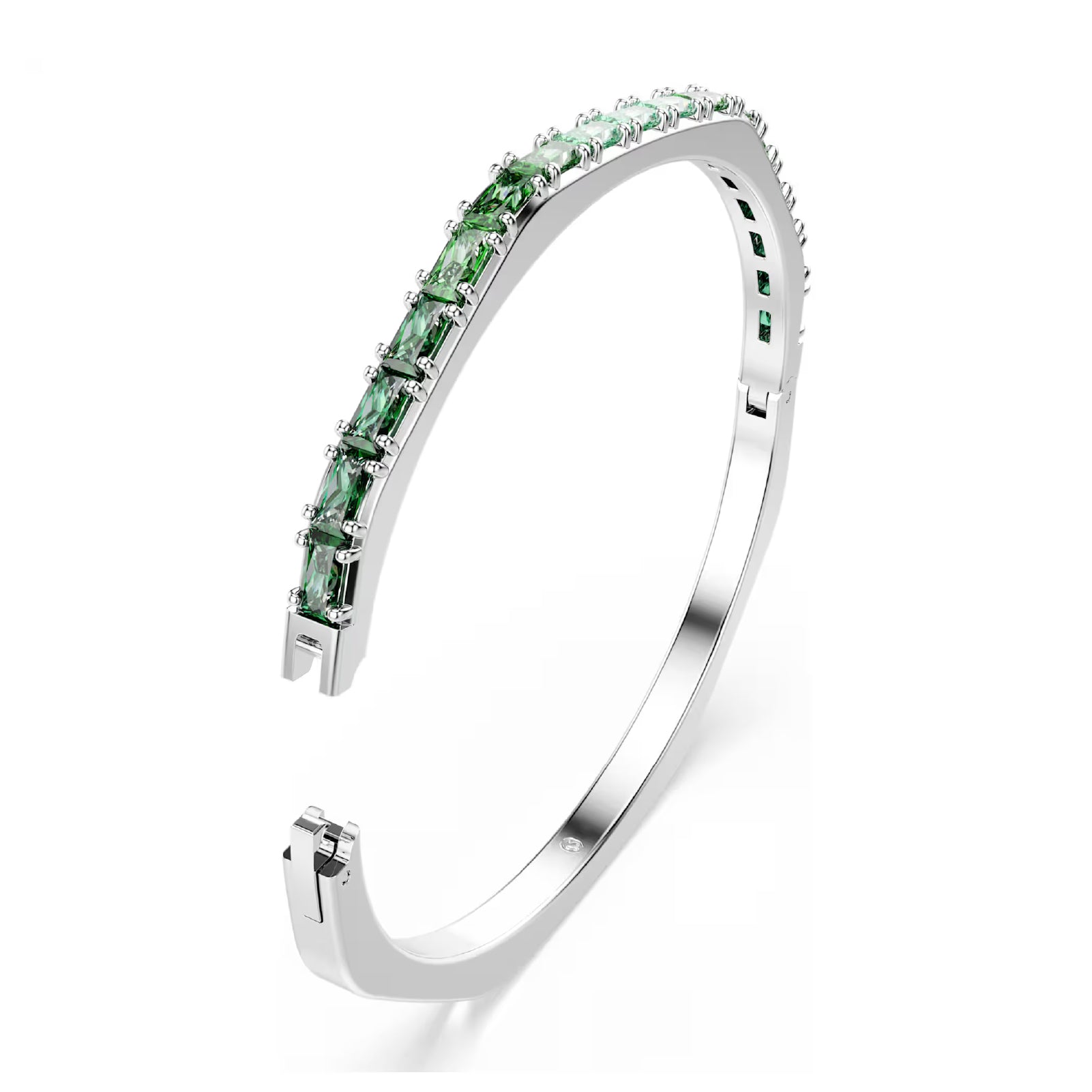 Bracciale rigido donna Swarovski rodiato e cristalli verdi 17 cm