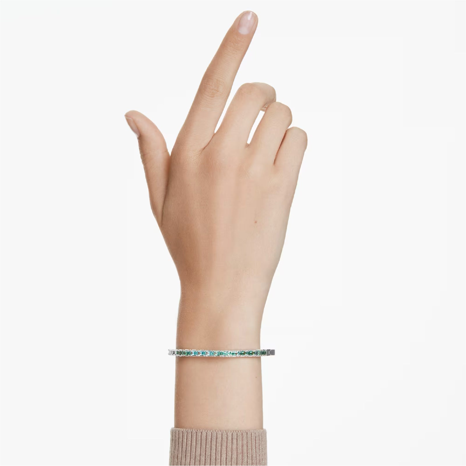 Bracciale rigido donna Swarovski rodiato e cristalli verdi 17 cm