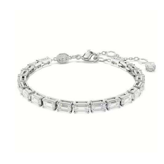 Bracciale tennis donna Swarovski rodiato e cristalli baguette Regolabile 15,5-20 cm