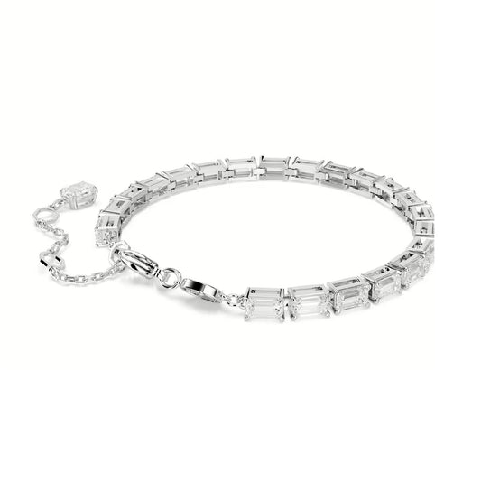 Bracciale tennis donna Swarovski rodiato e cristalli baguette Regolabile 15,5-20 cm