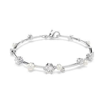 Bracciale rigido donna Swarovski rodiato cristalli e perle Regolabile 17-20 cm