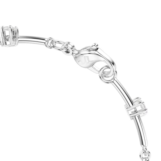 Bracciale rigido donna Swarovski rodiato cristalli e perle Regolabile 17-20 cm