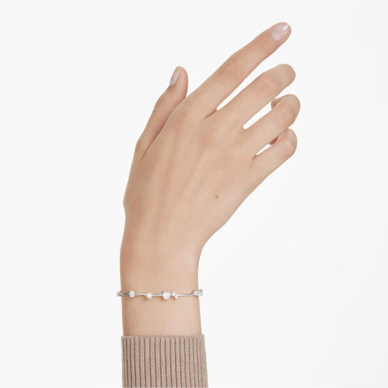Bracciale rigido donna Swarovski rodiato cristalli e perle Regolabile 17-20 cm