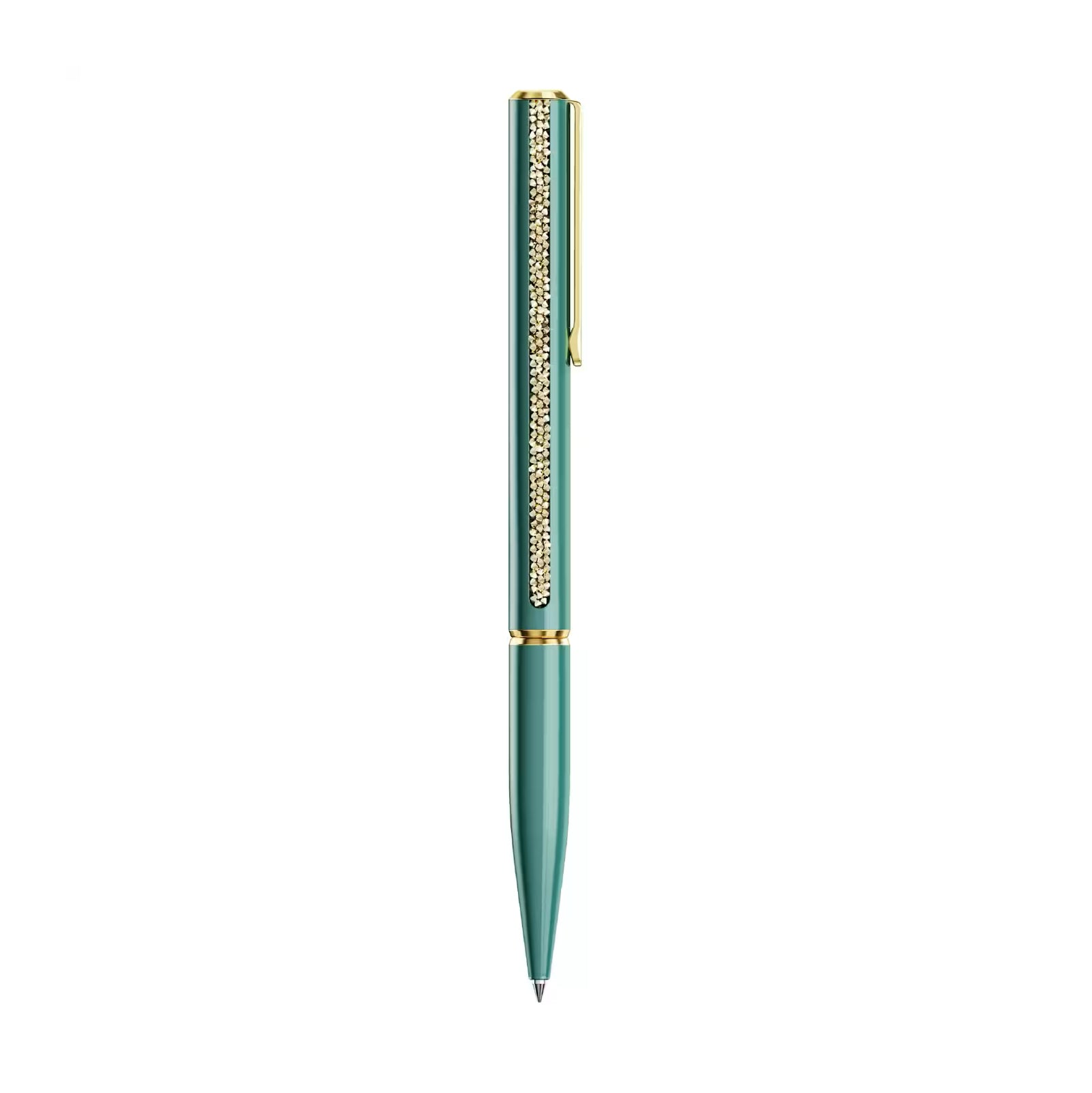 Penna a sfera Swarovski laccata di verde con cristalli ai lati MISURA UNICA