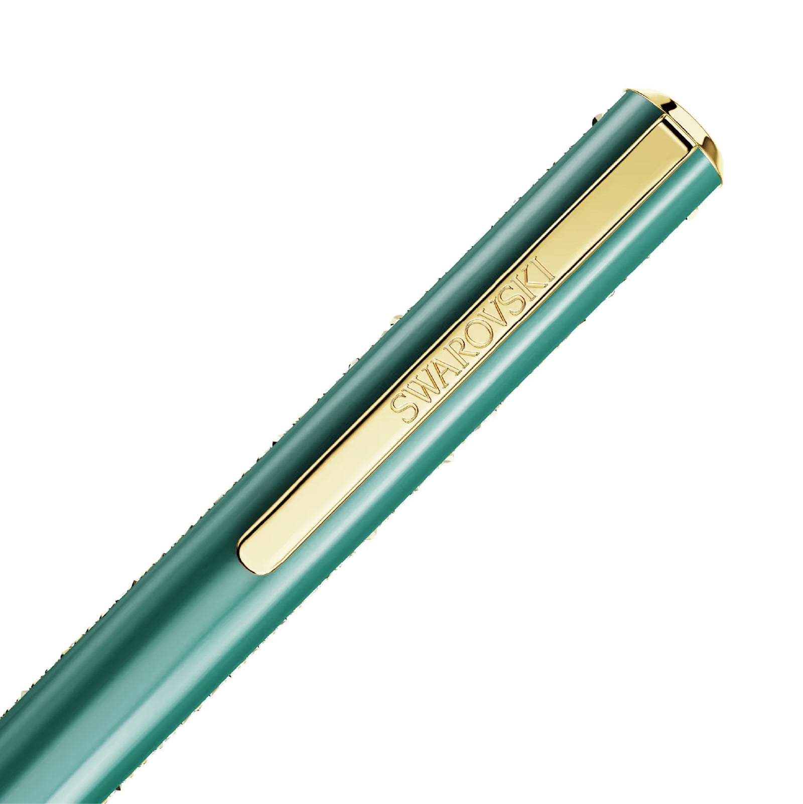Penna a sfera Swarovski laccata di verde con cristalli ai lati MISURA UNICA