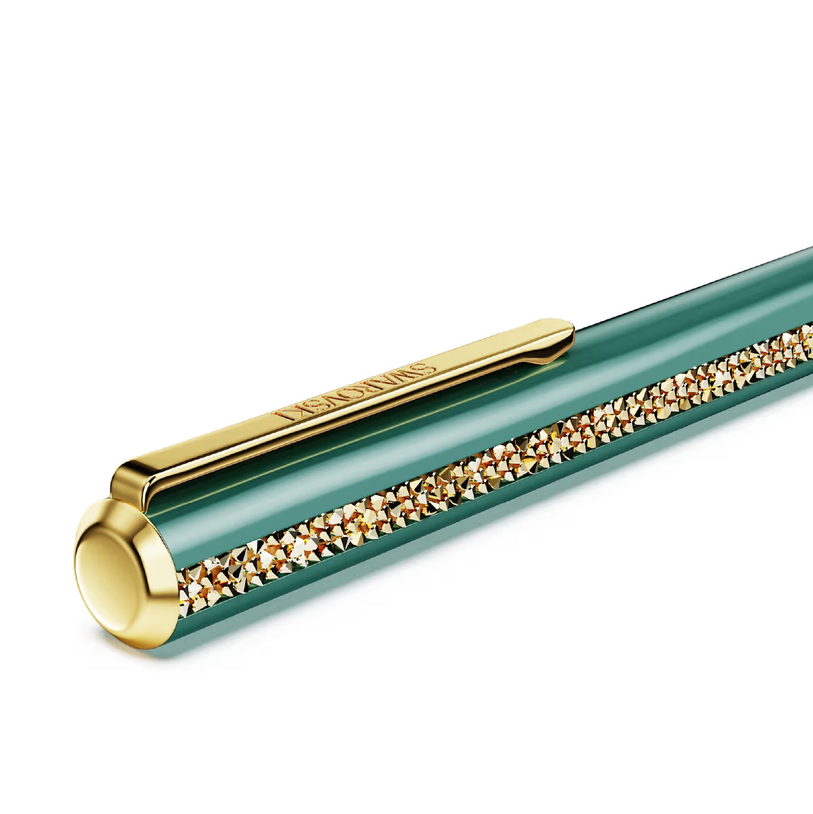 Penna a sfera Swarovski laccata di verde con cristalli ai lati MISURA UNICA