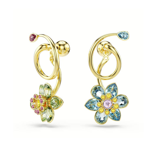 Orecchini Swarovski design asimmetrico con fiore e cristalli