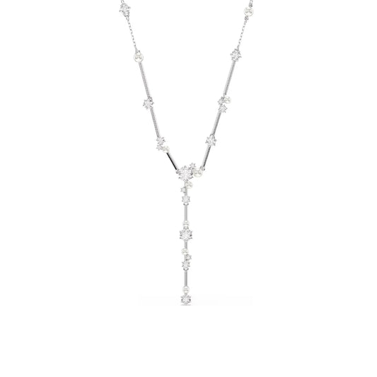 Collana girocollo a Y Swarovski rodiato con cristalli e perle MISURA UNICA