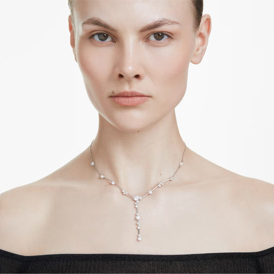 Collana girocollo a Y Swarovski rodiato con cristalli e perle MISURA UNICA