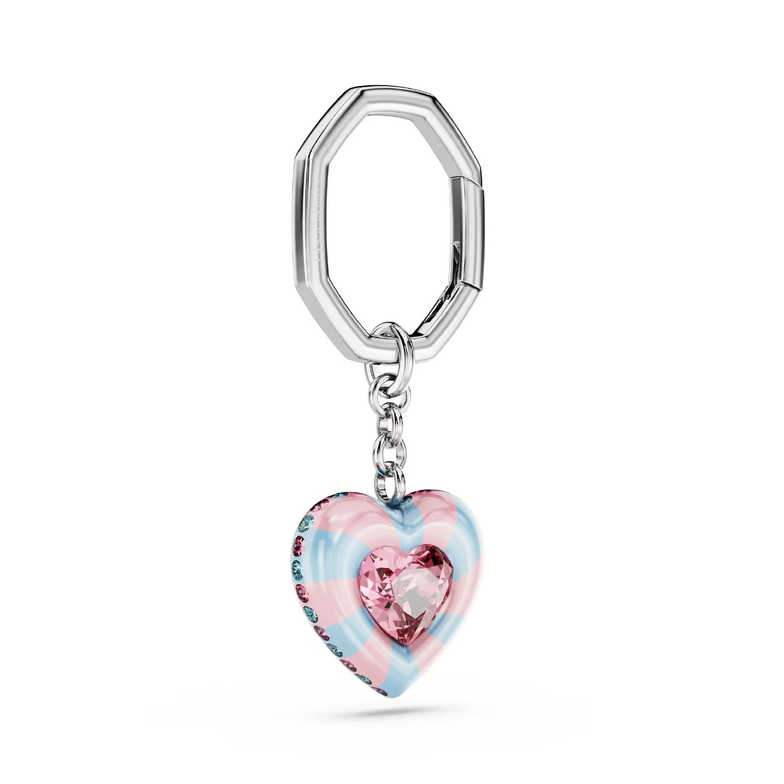 Portachiavi Swarovski a cuore rosa e azzurro con cristalli