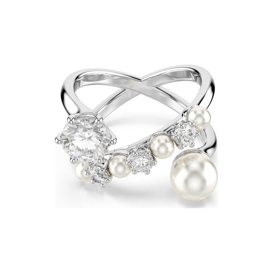 Anello donna Swarovski rodiato con cristalli bianchi e perle 12