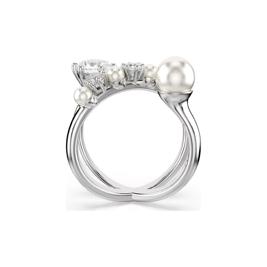 Anello donna Swarovski rodiato con cristalli bianchi e perle 12