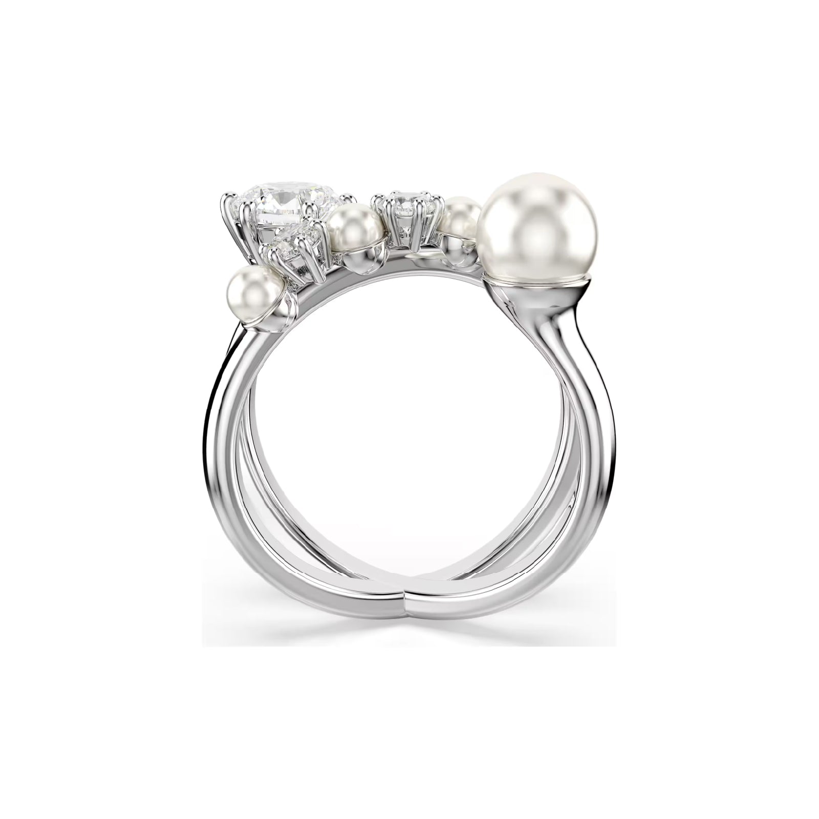 Anello donna Swarovski rodiato con cristalli bianchi e perle 12