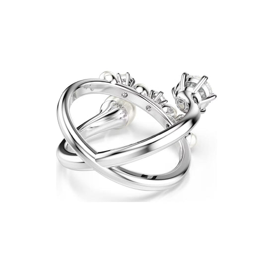 Anello donna Swarovski rodiato con cristalli bianchi e perle 12