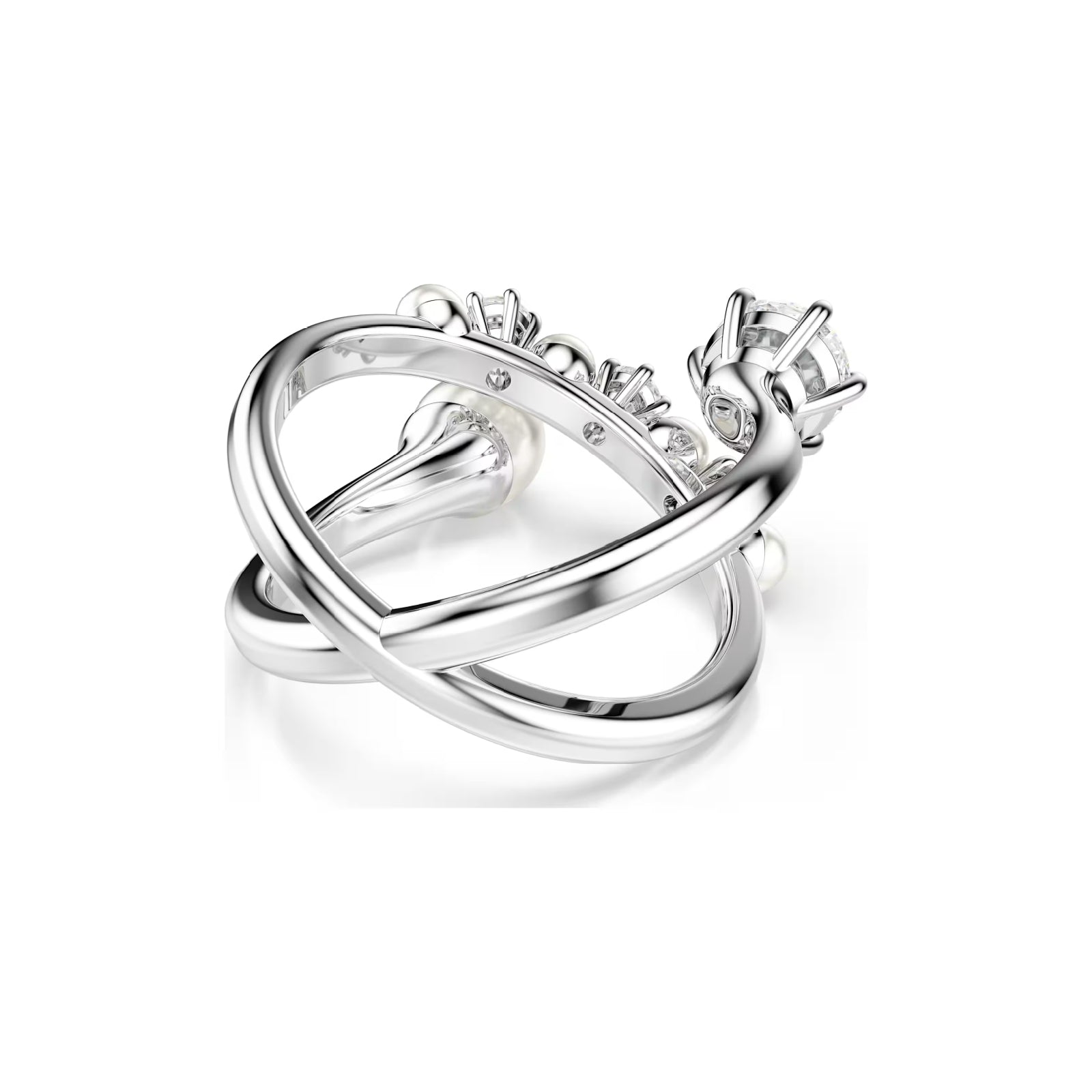 Anello donna Swarovski rodiato con cristalli bianchi e perle 12