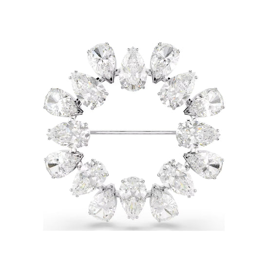 Spilla tonda da donna Swarovski rodiato con cristalli bianchi MISURA UNICA