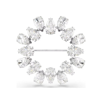 Spilla tonda da donna Swarovski rodiato con cristalli bianchi MISURA UNICA