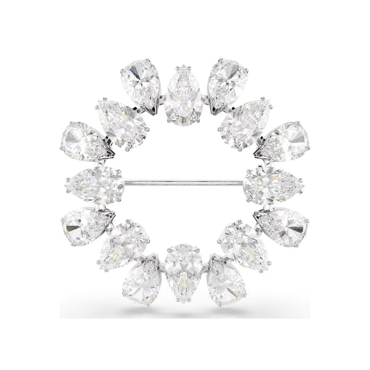 Spilla tonda da donna Swarovski rodiato con cristalli bianchi MISURA UNICA
