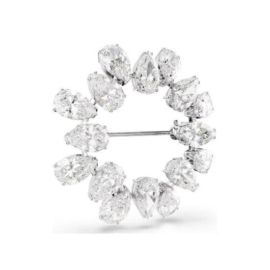 Spilla tonda da donna Swarovski rodiato con cristalli bianchi MISURA UNICA