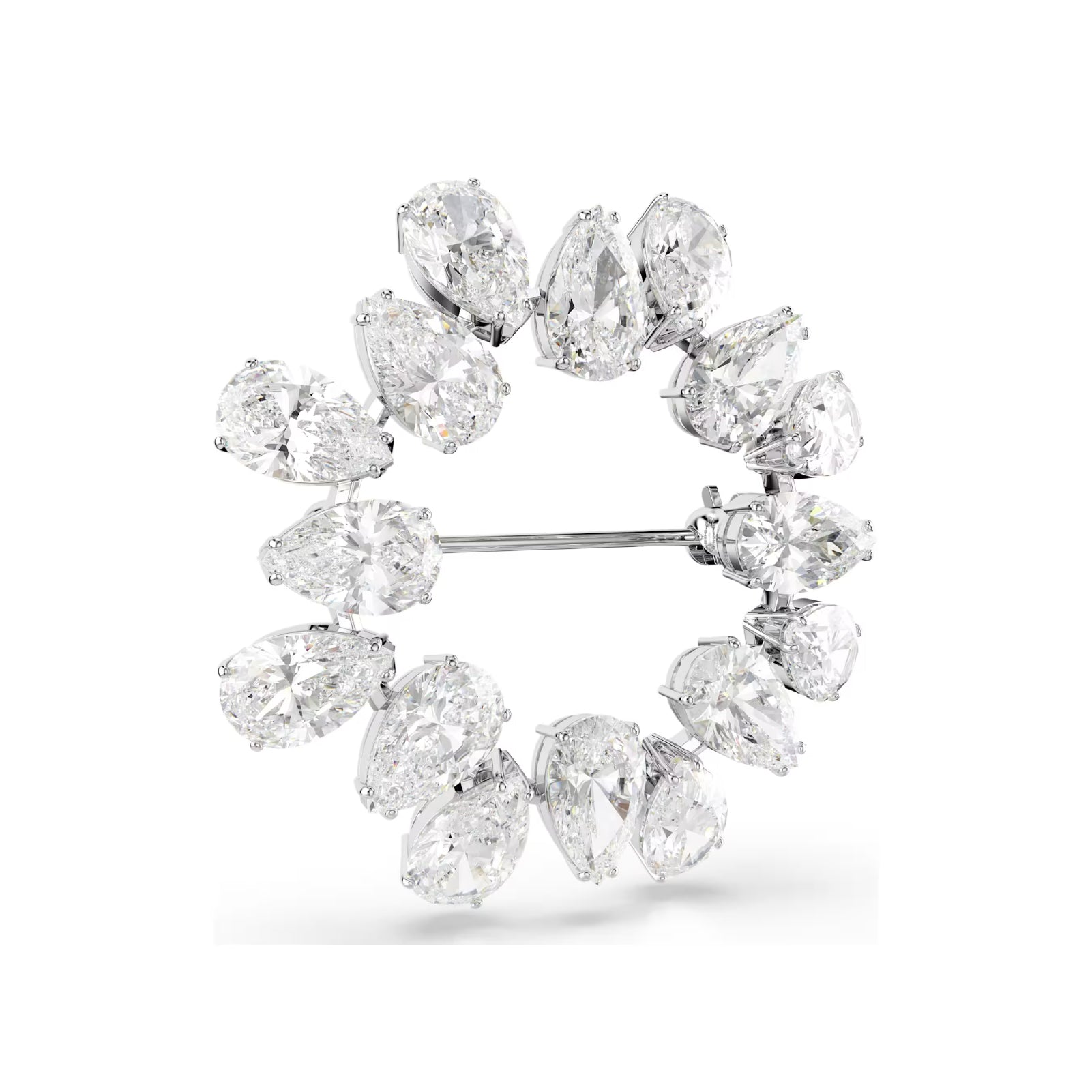 Spilla tonda da donna Swarovski rodiato con cristalli bianchi MISURA UNICA