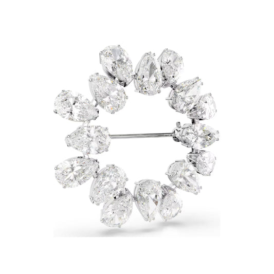 Spilla tonda da donna Swarovski rodiato con cristalli bianchi MISURA UNICA