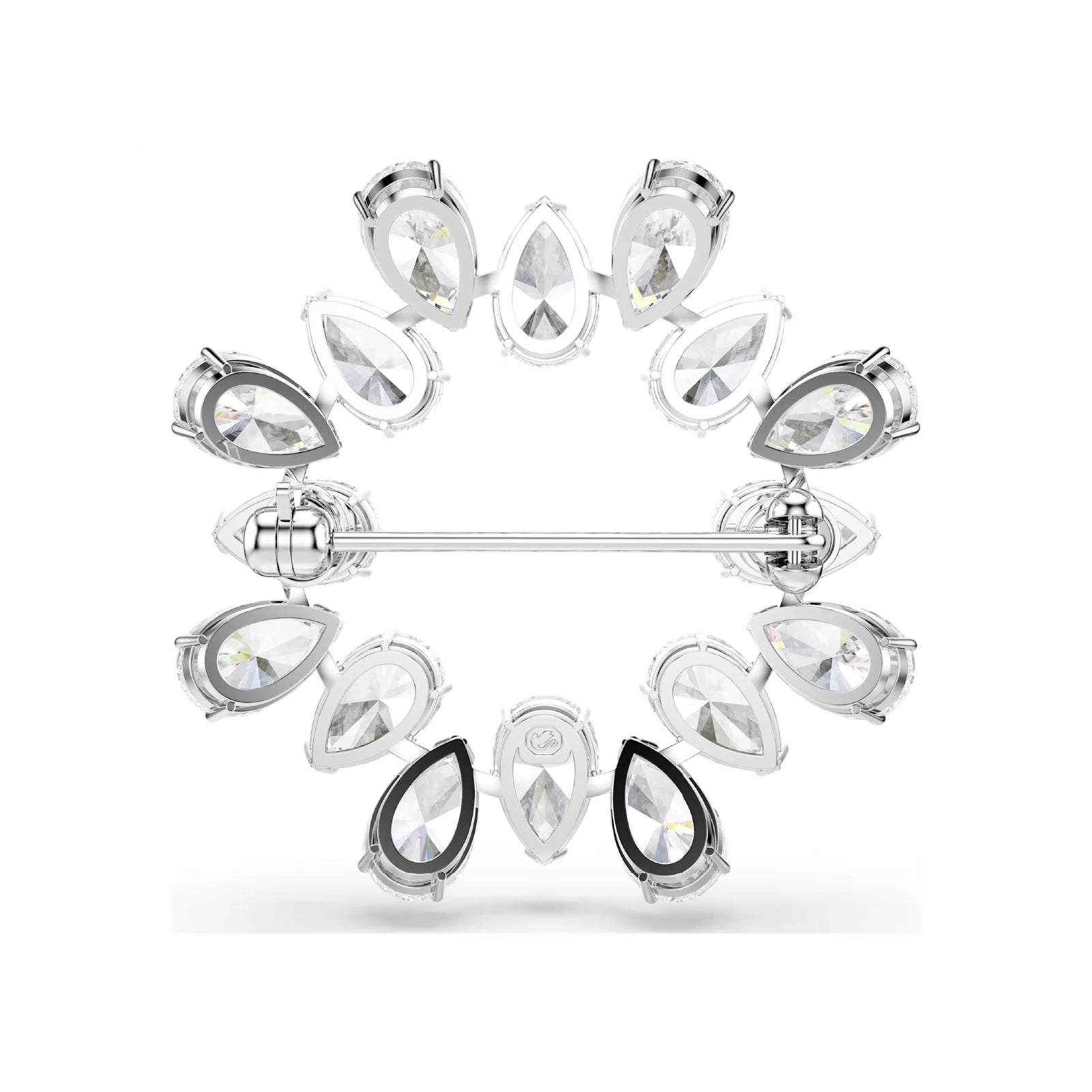 Spilla tonda da donna Swarovski rodiato con cristalli bianchi MISURA UNICA