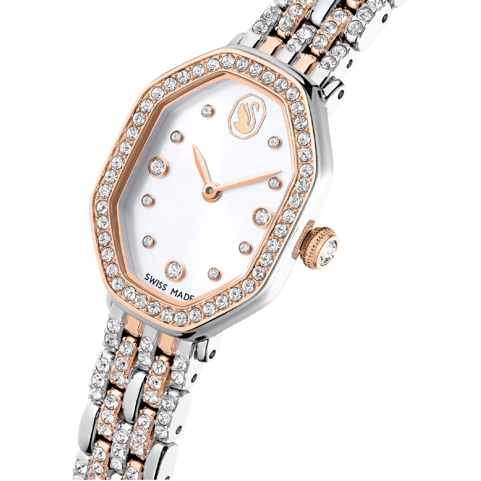 Orologio Swarovski ottagonale rodiato e rosé con cristalli MISURA UNICA