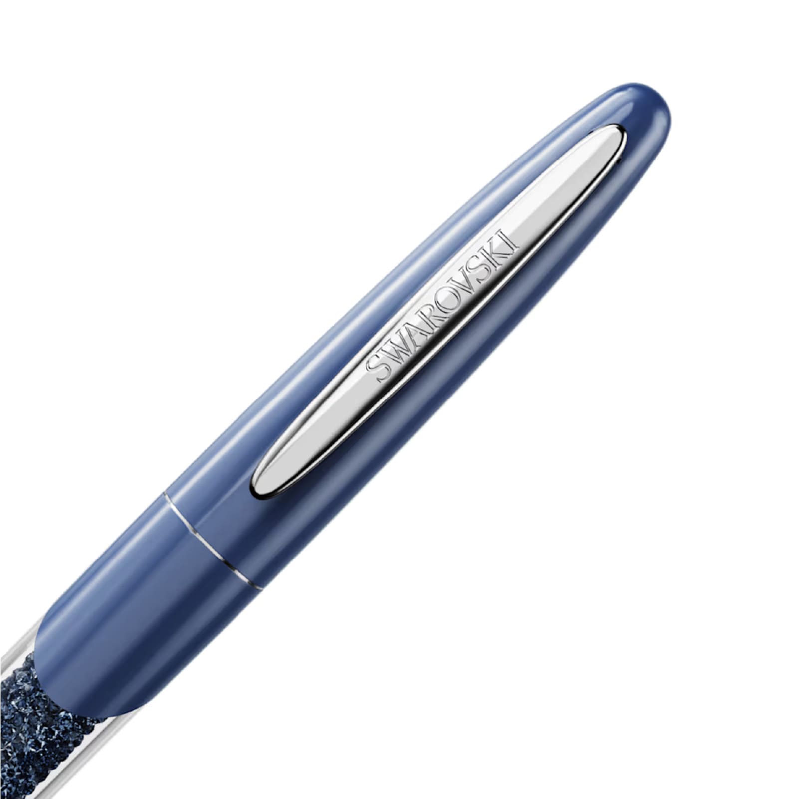 Penna Roller da donna Swarovski di colore blu e cromato MISURA UNICA