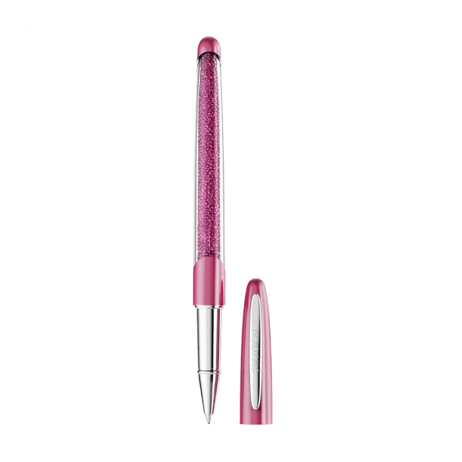 Penna Roller da donna Swarovski di colore rosa e cromato MISURA UNICA