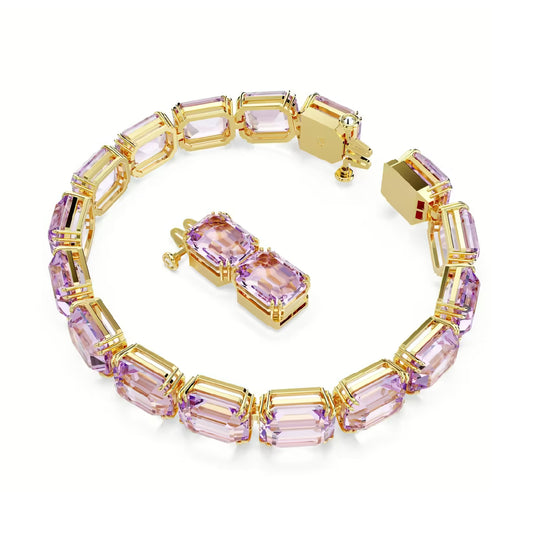 Bracciale tennis donna Swarovski rodato e cristalli violacei Regolabile 17-19 cm