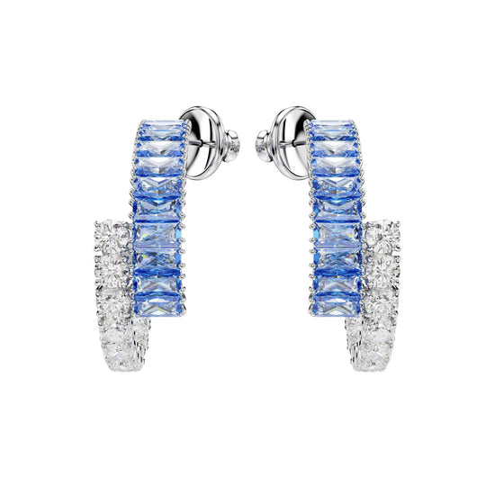 Orecchini Swarovski placcati rodio cristalli bianchi e blu MISURA UNICA