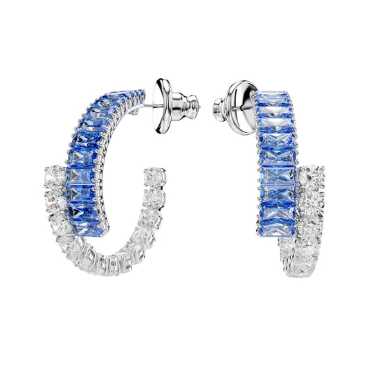 Orecchini Swarovski placcati rodio cristalli bianchi e blu MISURA UNICA