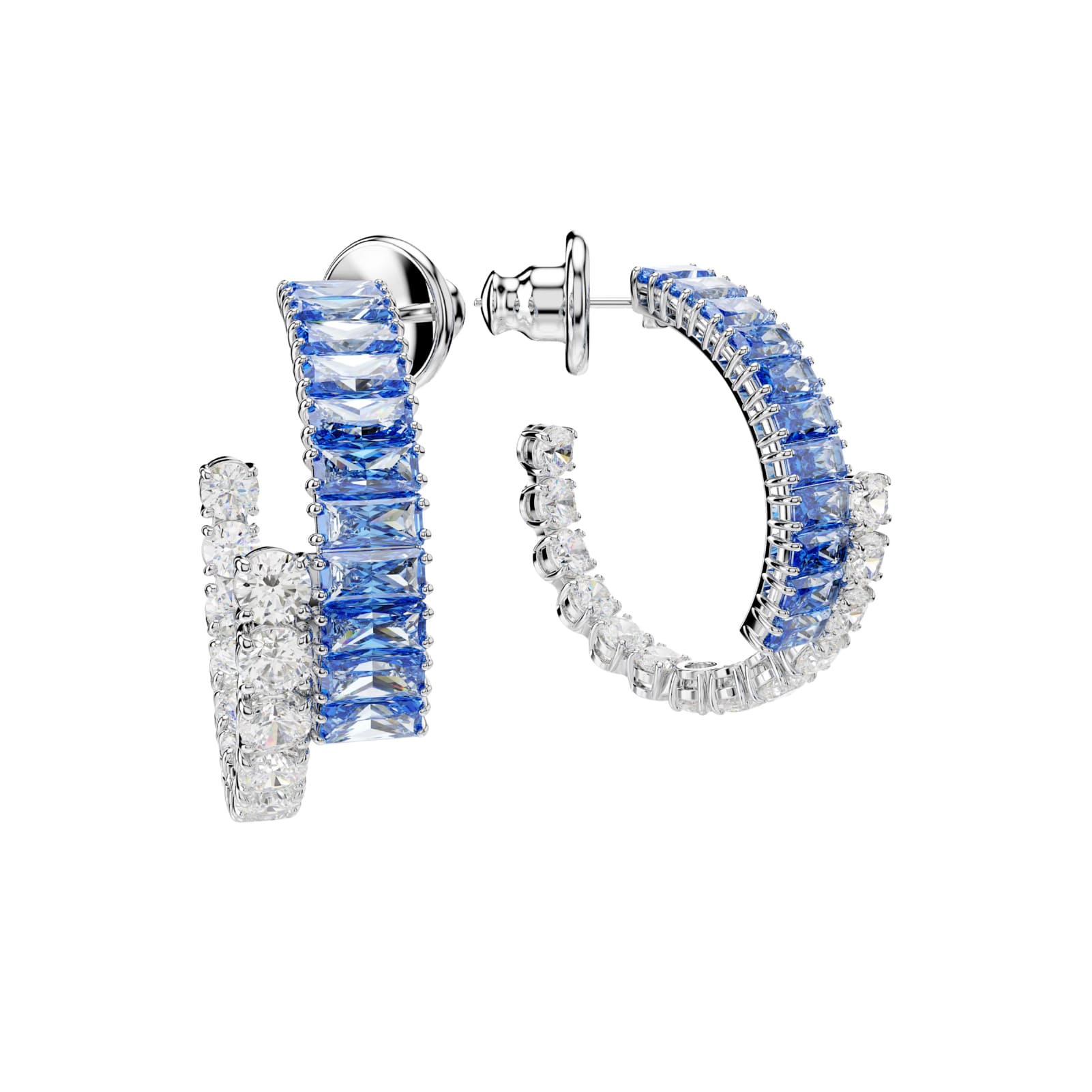 Orecchini Swarovski placcati rodio cristalli bianchi e blu MISURA UNICA